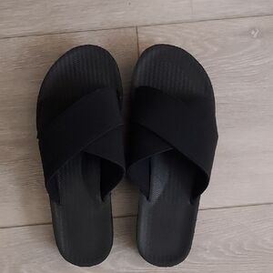 Black Cross-Band Slide Sandals for Women